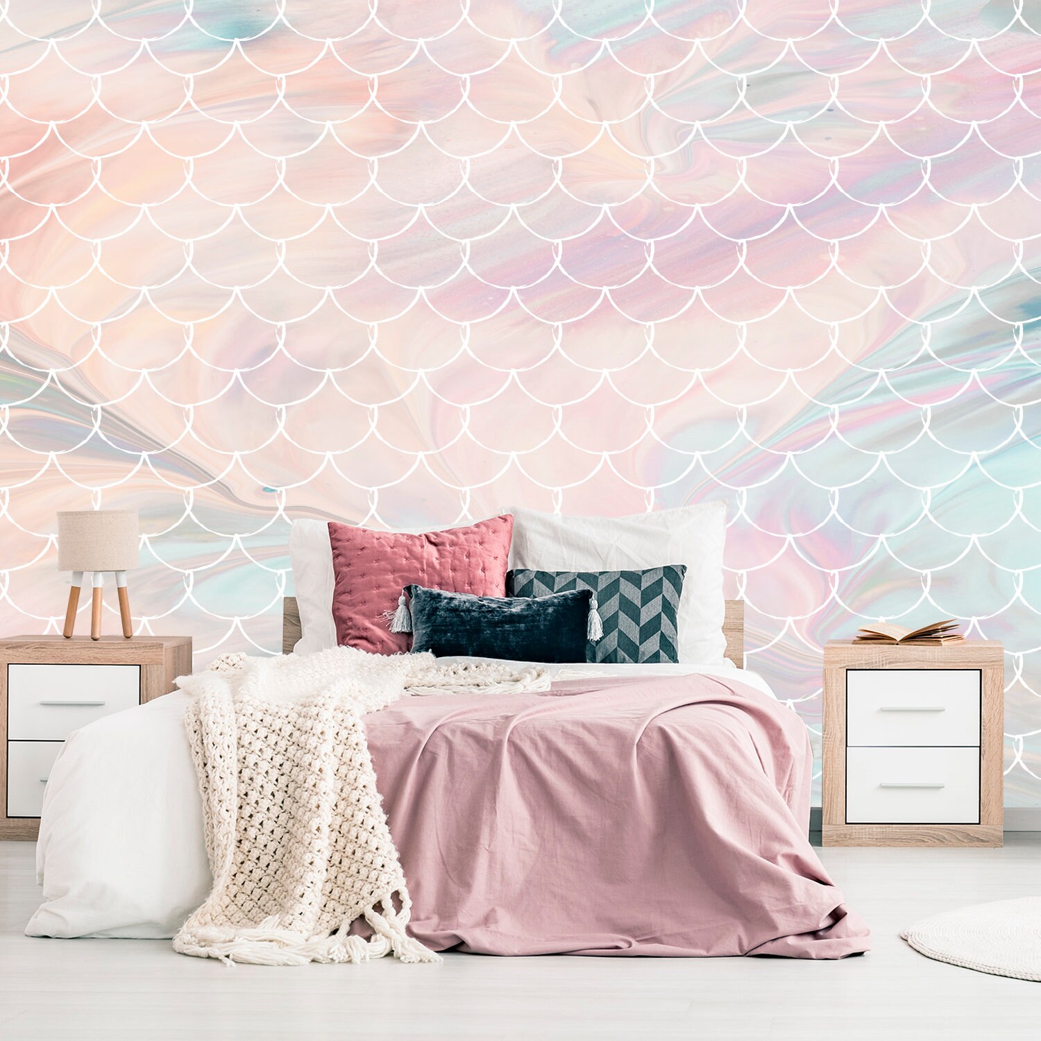 Rainbow Mermaid Tail Wallpaper for Girl Nursery. Mermaid | Etsy