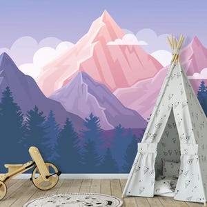 Purple Mountain Landscape WallMural Outlander Wallpaper for Kid Removable Self-adhesive Mountain Wallpaper for Nursery Non-Woven  KM712