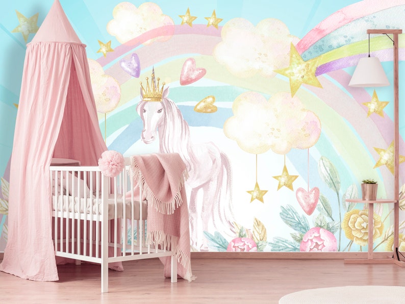 Unicorn Wallpaper for Girls Room Removable / Unicorn Wall - Etsy