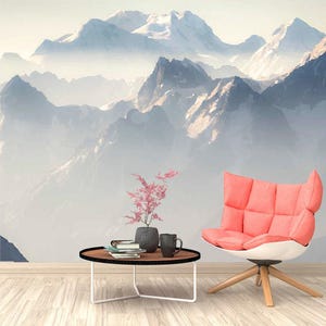 Mountain Range Landscape Wallpaper. Nature Wallpaper. Modern Wall Mural Self-Adhesive. Removable Wallpaper. Watercolor Wallpaper Z170