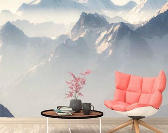 Mountain Range Landscape Wallpaper. Nature Wallpaper. Modern Wall Mural Self-Adhesive. Removable Wallpaper. Watercolor Wallpaper Z170