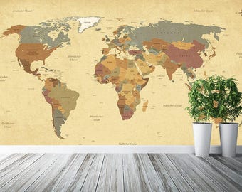 World Map Wallpaper Removable - Warld Wallpaper for Class Room Self-Adhesive - Large World Map Mural Nursery - Modern World Map Office WP29