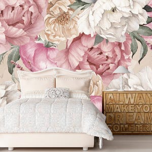 Floral Wallpaper Removable. Peony Wall Mural Bedroom Self Adhesive. Pink Flower Wall Paper Girls Non Woven. Peonies Wallpaper Nursery KN805