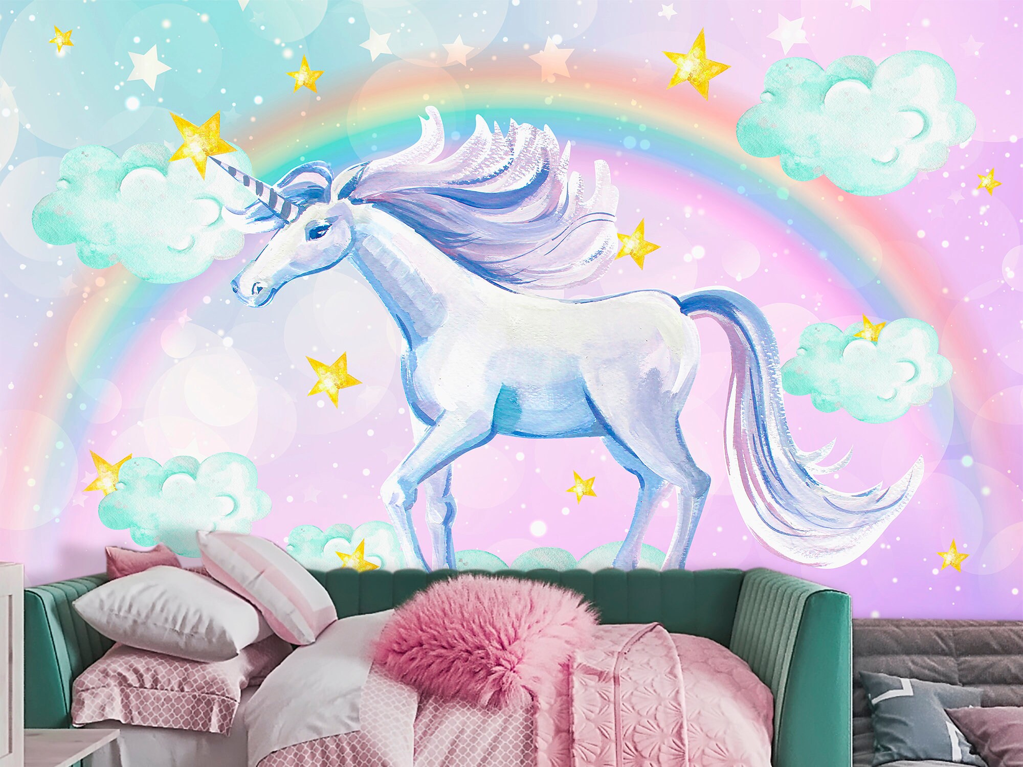Unicorn Wallpaper Girls Room Removable. Unicorn Pattern Accent | Etsy