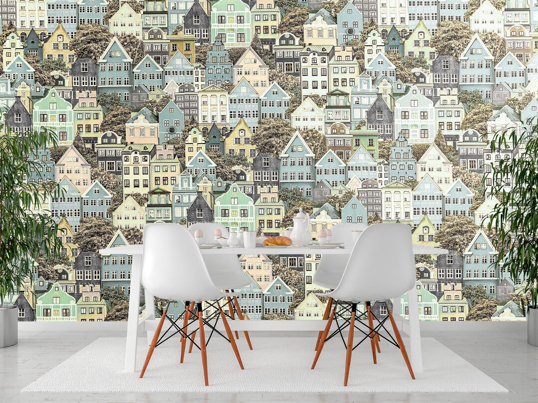 Picture of City Wallpaper Any Room. Town Wall Mural Boys Room Removable. Buildings ...