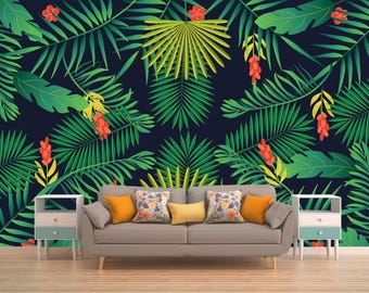 BANANA LEAF Wallpaper Removable, Floral Wallpaper Non Woven, Peel and Stick Wallpaper Mural, Banana Leaf Wallpaper Roll, Tropical Decor WP18