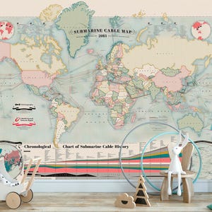 Large World Map Wall Mural. Old World Map Wallpaper Self Adhesive. World Map Accrent Wallpaper Removable. Modern Wallpaper for Kids KM560