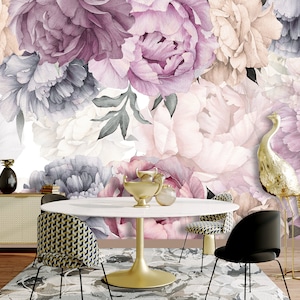 Peonies Wallpaper, Floral Wall Mural for Kid, Flowers Wallpaper for Nursery Girl, Self-Adheseve Wallpaper Peony Removable Peel & Stick KM731