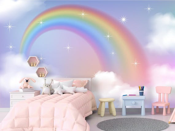 Rainbow Wallpaper Kids Removable Colorful Wallpaper Painting Rainbow for Girl Nursery Unicorn Pattern Self adhesive Wallpaper for Kid KM863