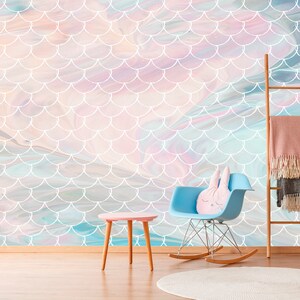 Rainbow Mermaid Tail Wallpaper for Girl Nursery. Mermaid Wallpaper