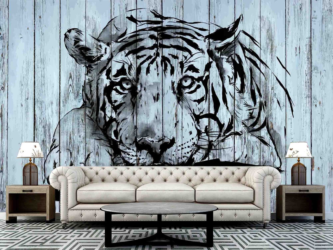 White Tiger Wallpaper. Animals Wall Mural Peel and Stick. | Etsy