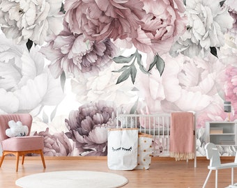 Pink Peony Wallpaper Nursery Girl Peel and Stick Floral Wallpaper Baby Nursery Peonies Wallpaper Girl Room Peony Flowers Wallpaper Bedroom