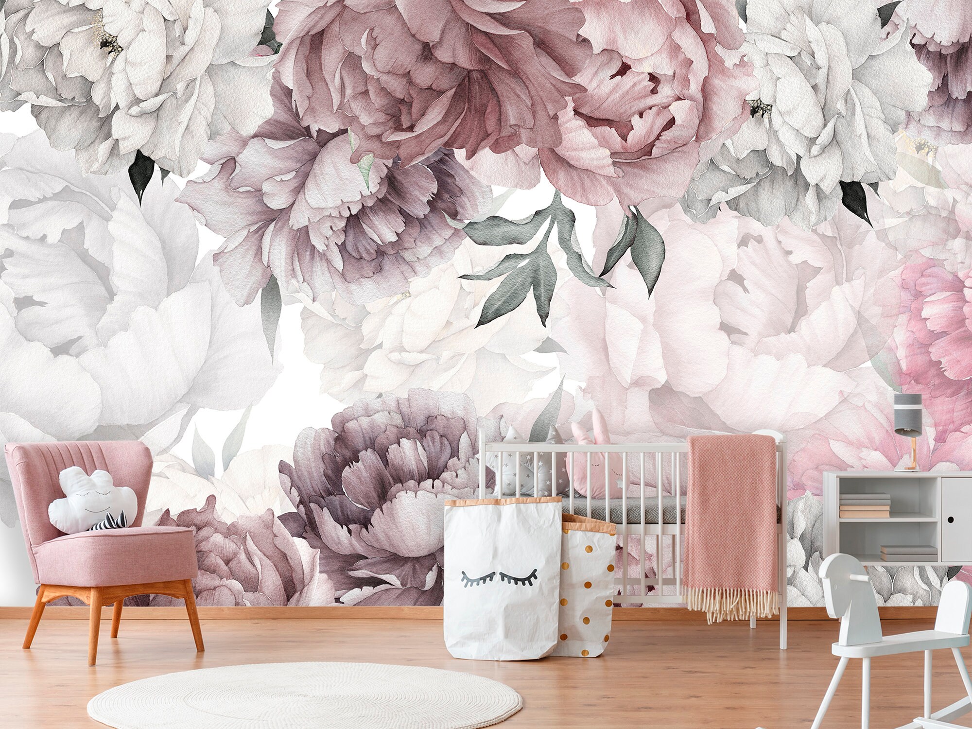 Pink Peony Wallpaper Nursery Girl Peel and Stick Floral Wallpaper Baby Nursery Peonies Wallpaper Girl Room Peony Flowers Wallpaper Bedroom Etsy