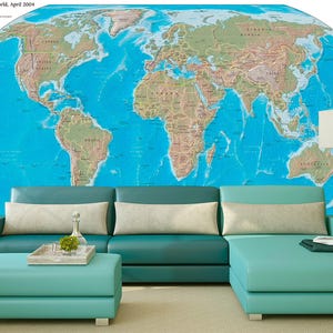 World Map Wall Mural - Non Woven Wallpaper for Kids - Self Adhesive Wallpaper - Large World Map Nursery - Peel and Stick Wall Paper KS558 image 1