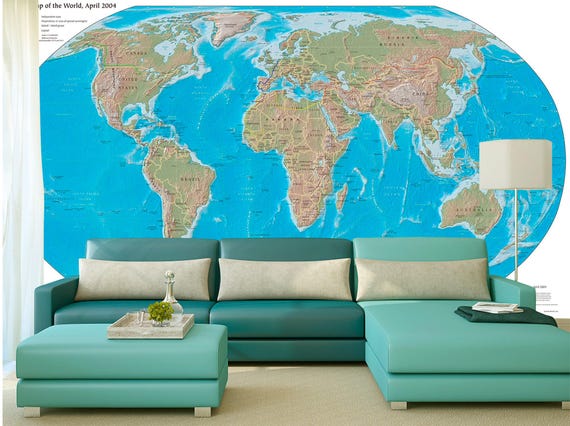 World Map Wall Mural - Non Woven Wallpaper for Kids - Self Adhesive Wallpaper - Large World Map Nursery - Peel and Stick Wall Paper  KS558