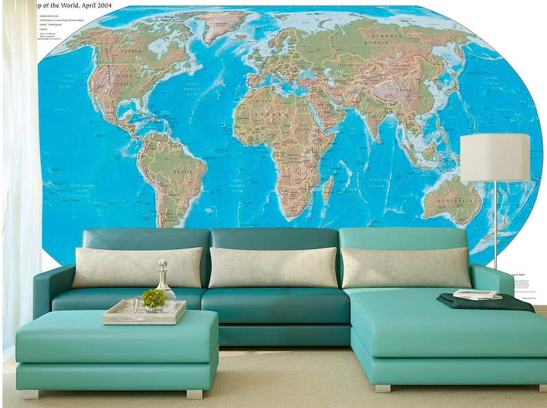 World Map Wall Mural - Non Woven Wallpaper for Kids - Self Adhesive Wallpaper - Large World Map Nursery - Peel and Stick Wall Paper KS558 image 1