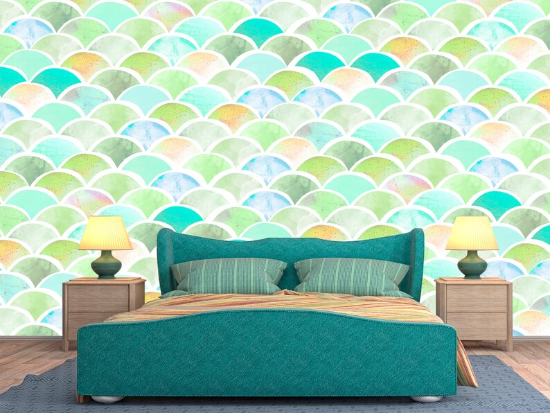 Rainbow Mermaid Tail Wallpaper for Girl Nursery. Mermaid | Etsy