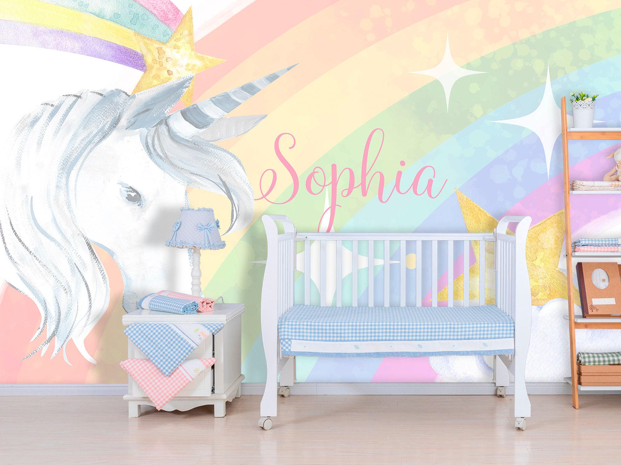 Personalized Unicorn Wallpaper Princess Room. Unicorns Wall Mural Girls ...