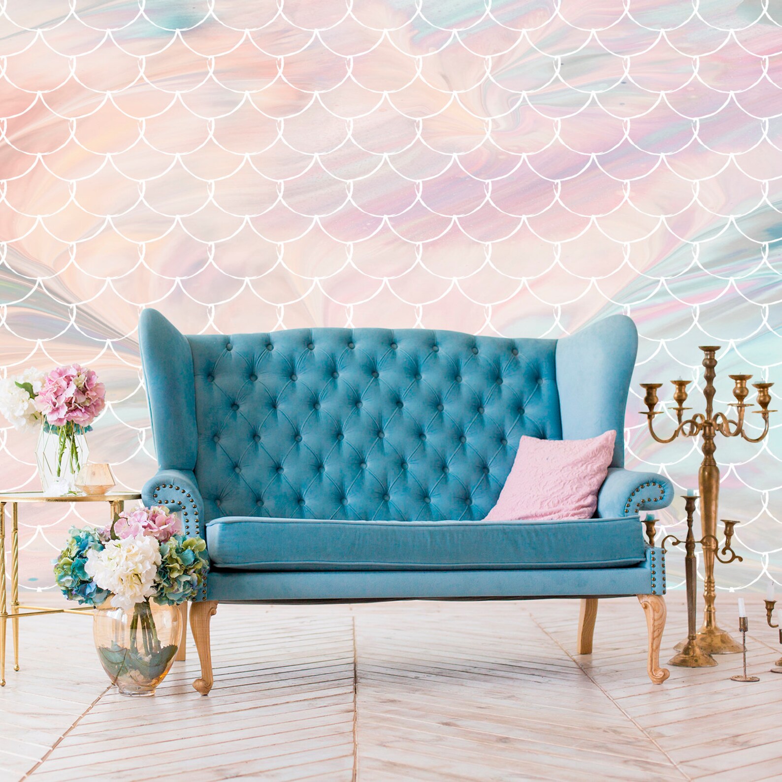 Rainbow Mermaid Tail Wallpaper for Girl Nursery. Mermaid - Etsy