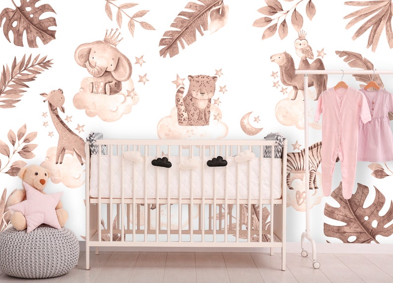 Africa Animals Wallpaper Baby Room Removable Tropical Wall Etsy