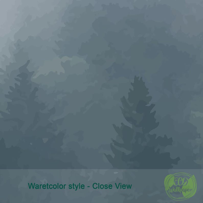 Foggy Forest Wallpaper. Watercolor Nature Wallpaper. Landscape Wall Art. Removable Wallpaper. Forest Eco Friendly Wall Decor KM14 image 5