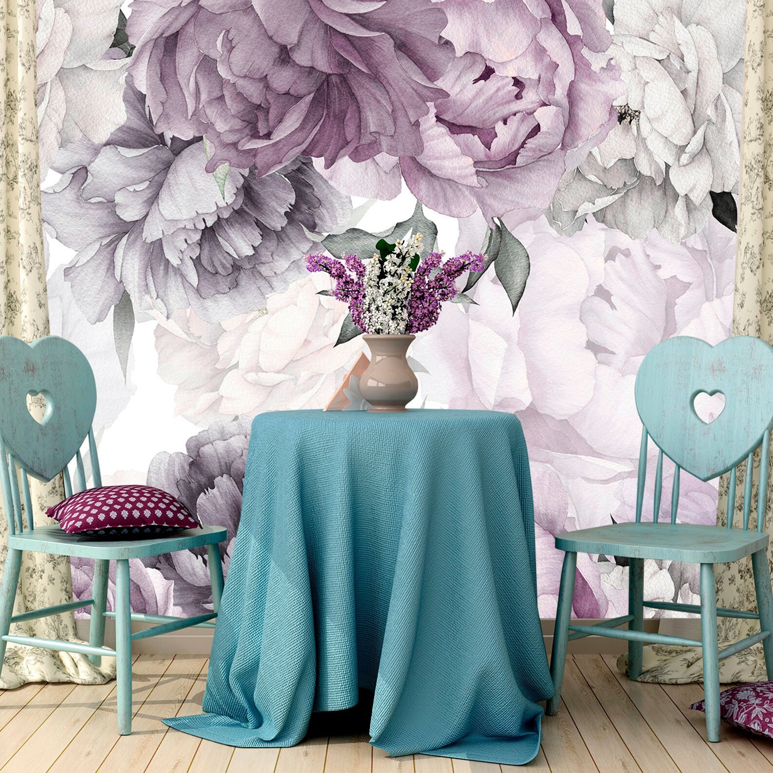 Purple Peony Wallpaper Removable, Floral Wallpaper Peonies, Flowers ...