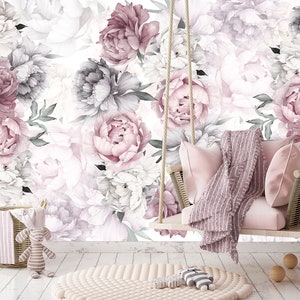 Peonies Wallpaper Removable, Floral Wallpaper Peonies, Flowers Wallpaper for Nursery Girl, Self-Adhesive Wallpaper Peony Peel & Stick. KM716