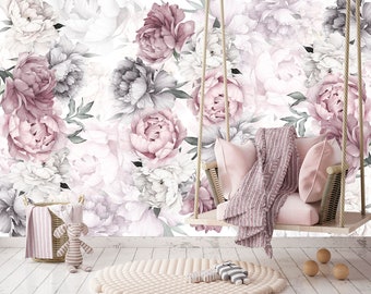 Peonies Wallpaper Removable, Floral Wallpaper Peonies, Flowers Wallpaper for Nursery Girl, Self-Adhesive Wallpaper Peony Peel & Stick. KM716