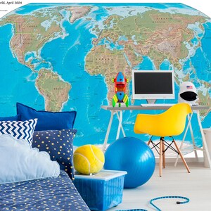 World Map Wall Mural - Non Woven Wallpaper for Kids - Self Adhesive Wallpaper - Large World Map Nursery - Peel and Stick Wall Paper KS558 image 4