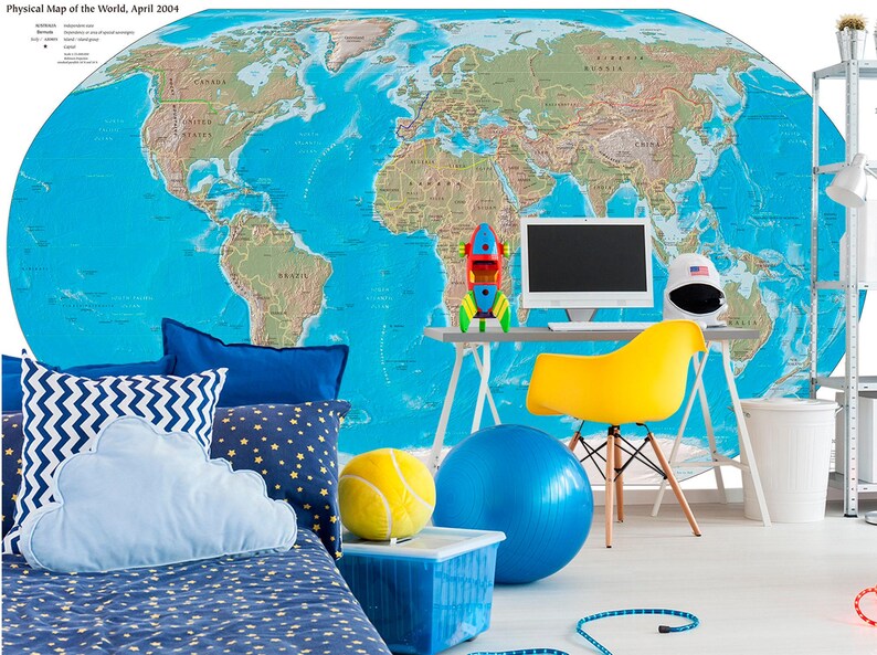 World Map Wall Mural - Non Woven Wallpaper for Kids - Self Adhesive Wallpaper - Large World Map Nursery - Peel and Stick Wall Paper KS558 image 4