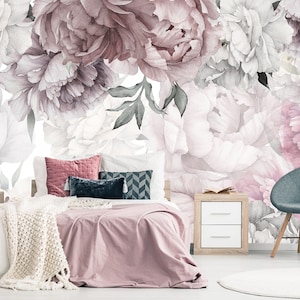 Peonies Wallpaper Bedroom Removable, Floral Wallpaper Peonies, Flowers Wallpaper Girl Room, Self-Adhesive Wallpaper Pink Peony Living Room