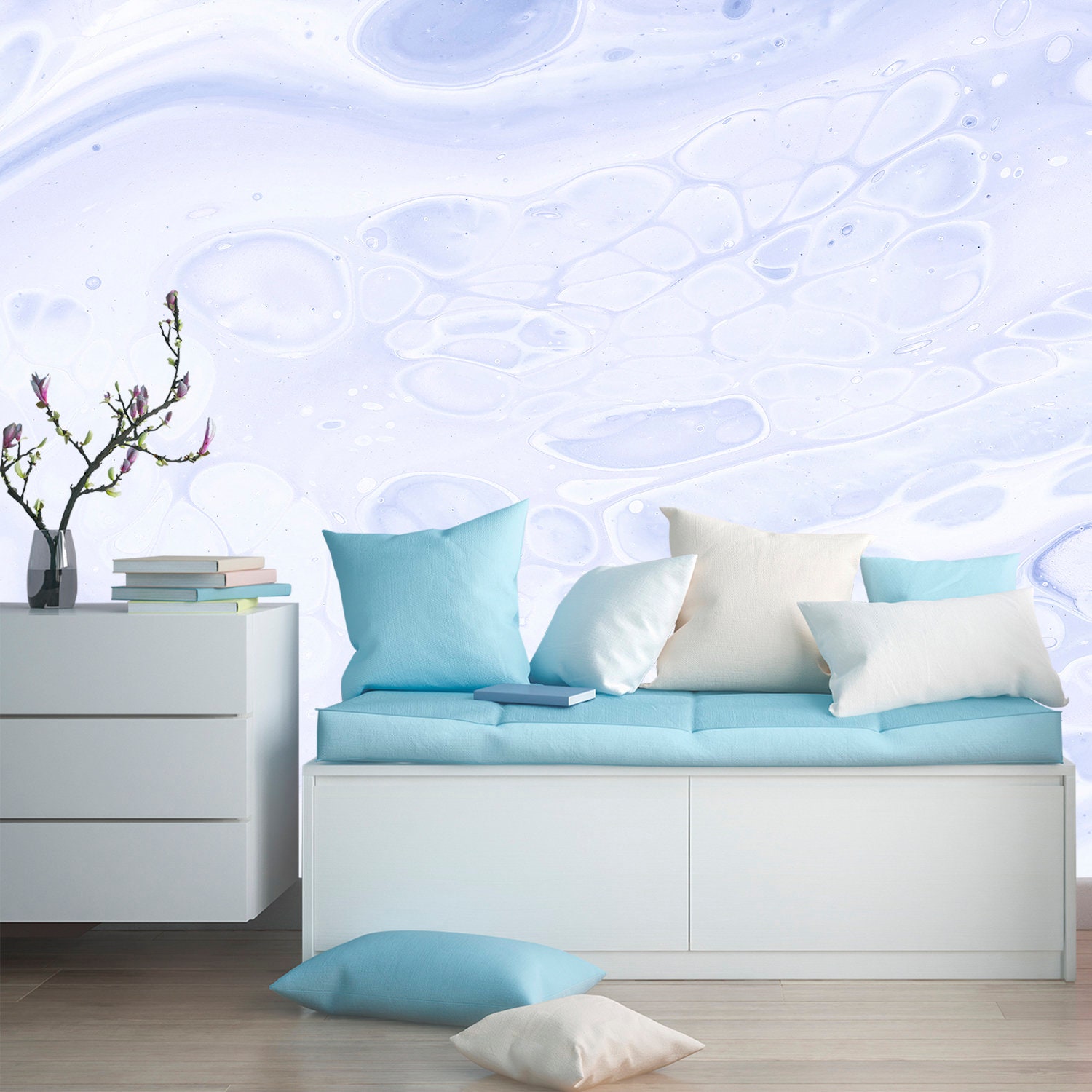 Watercolor Wallpaper. Blue Marble Mural. Vintage Mural. Etsy