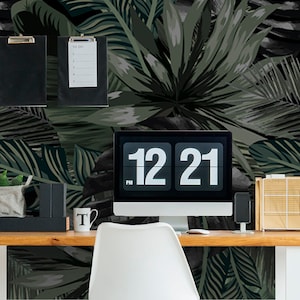 Banana Leaves Wallpaper, Tropical Wallpaper Removable, Jungle Wallpaper, Watercolor Wall Mural, Monstera Leaf, Dark Pattern Wallpaper Z70