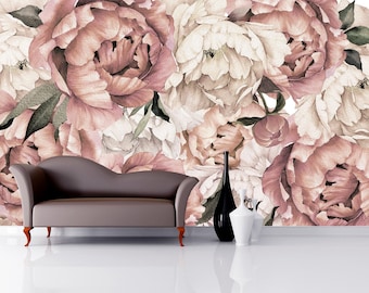 Peony Wallpaper Self Adhesive Princess Room Peonies Flower Wall Mural Teenager Peel & Stick Modern Floral Wallpaper Mural  Removable  KN821