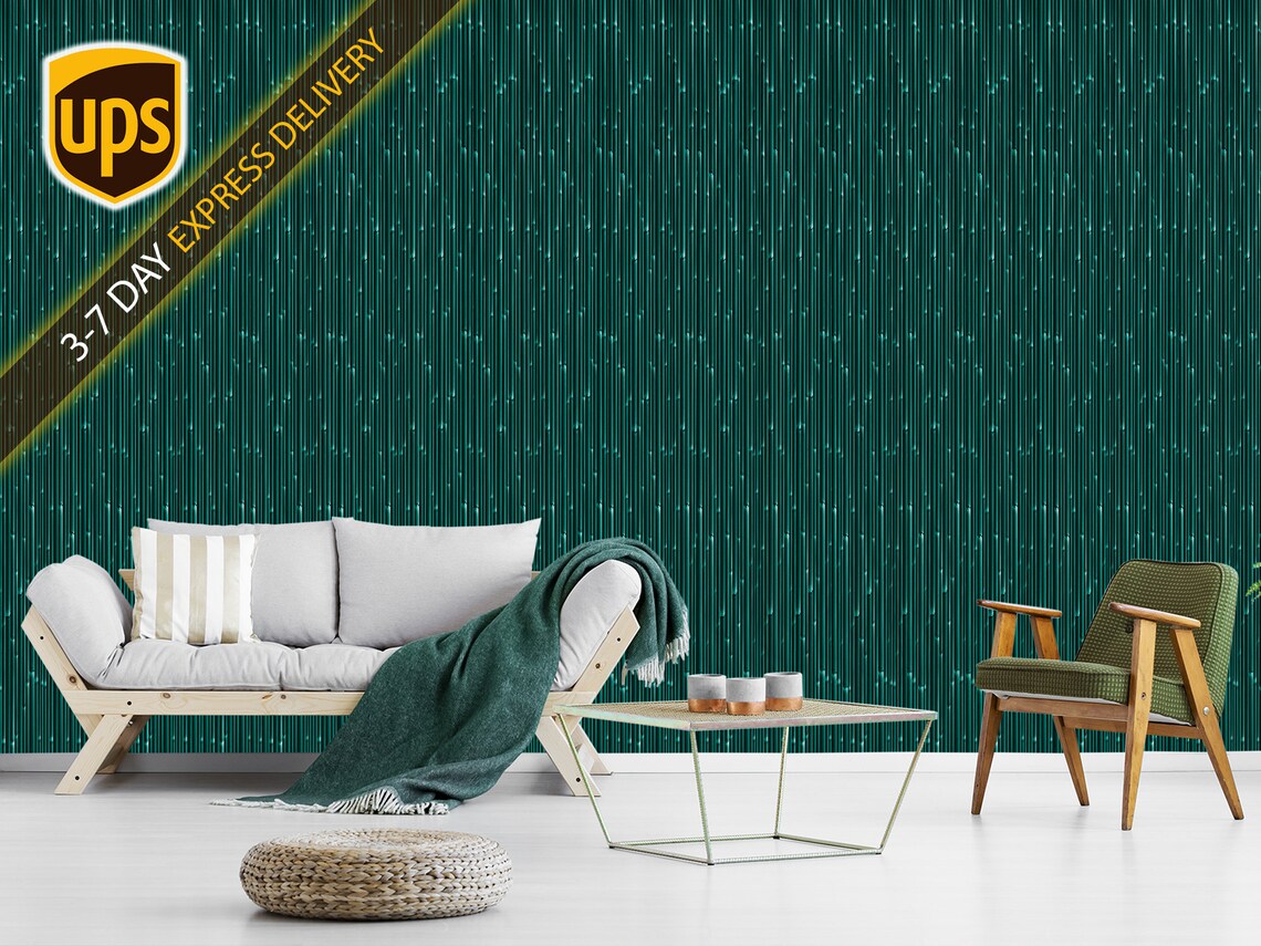 Dark Wallpaper Removable. Green Abstract Wall Pattern for | Etsy
