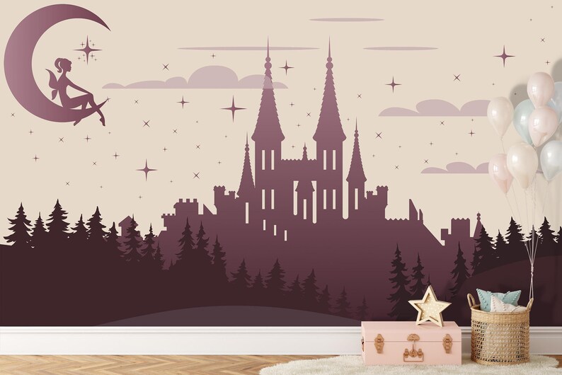 Fairy Castle Wallpaper Mural, Princess Castle Wall Mural Girls Room ...