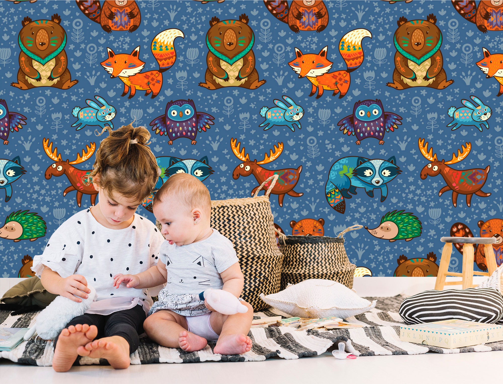 Funny Animals Wallpaper for Kids. Deer Nursery. Boho Removable | Etsy