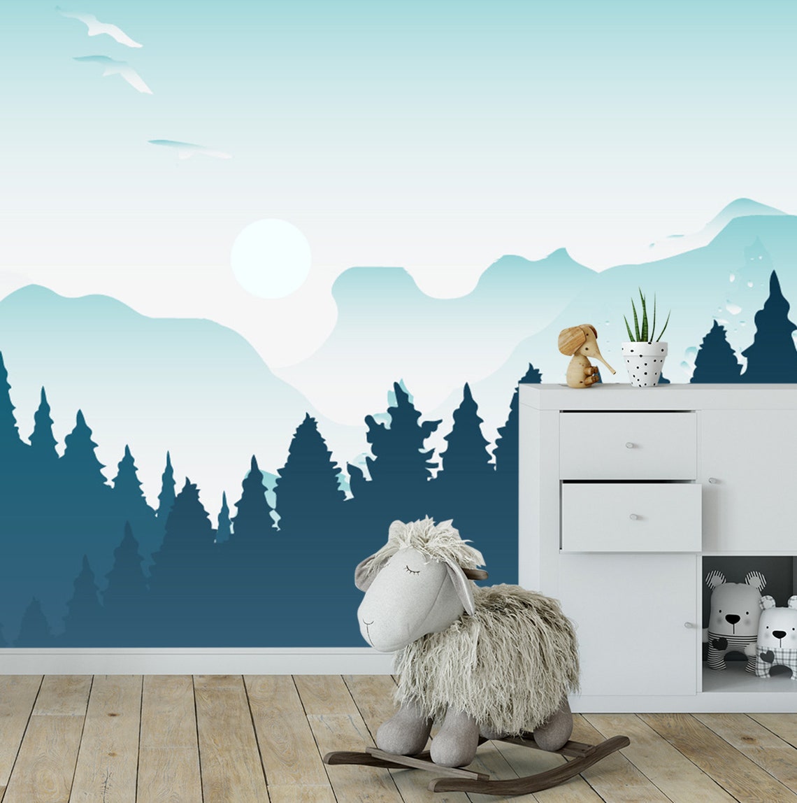 Woodland Wallpaper Kid Room. Forest Wallpaper Removable. | Etsy