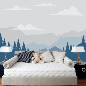 Blue Mountain Wallpaper Landscape Mural Outlander Wallpaper for Kid Removable Self-adhesive Mountain Wallpaper for Nursery Non-Woven  KM639