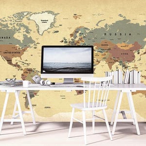 World Map Wallpaper Removable - English World Map - Wallpaper for Kids - Self Adhesive Wallpaper -  Large World Map Wall Mural Nursery  WP88