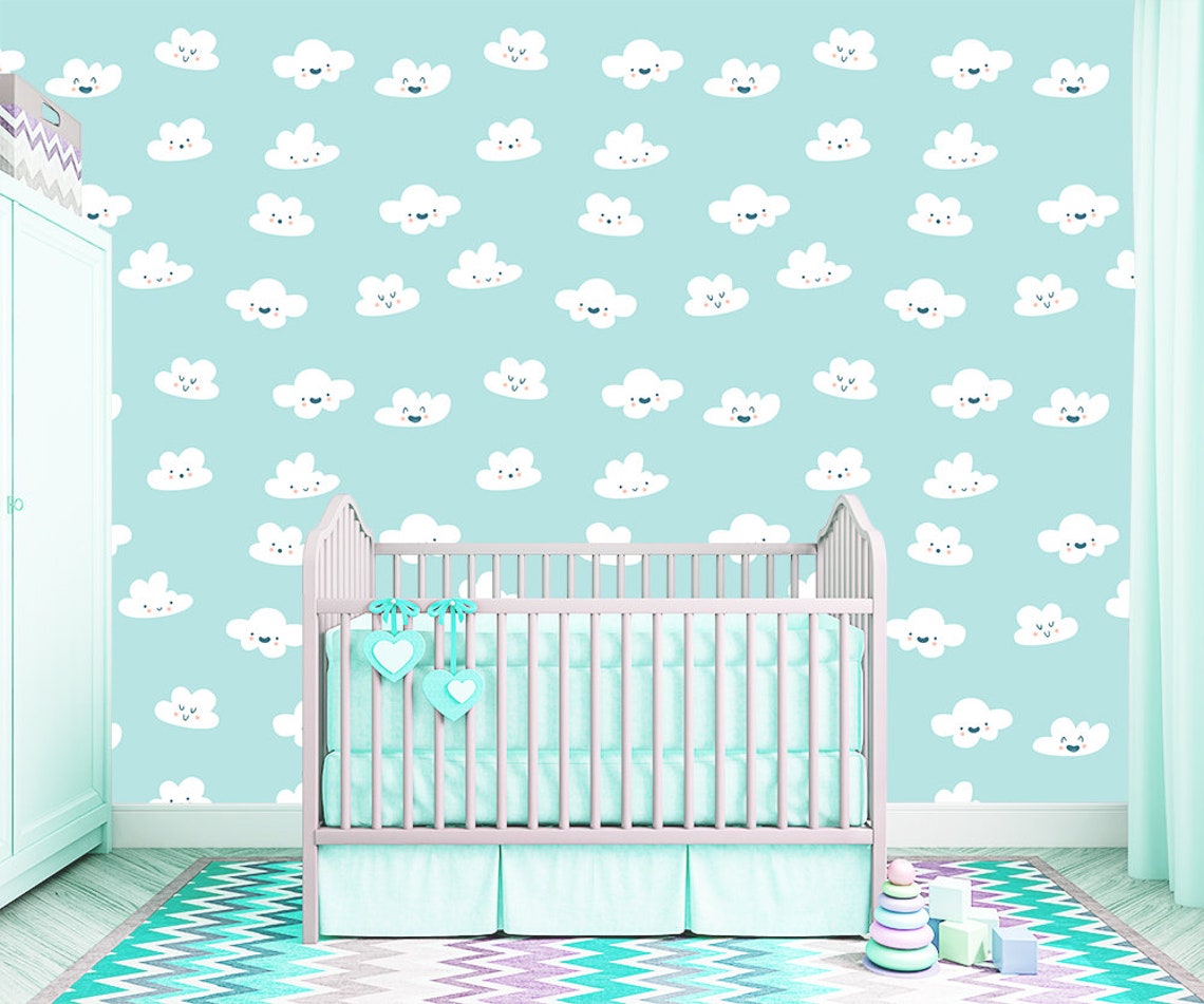 Kids Wallpaper Clouds Wall Decor for Nursery Non Woven | Etsy