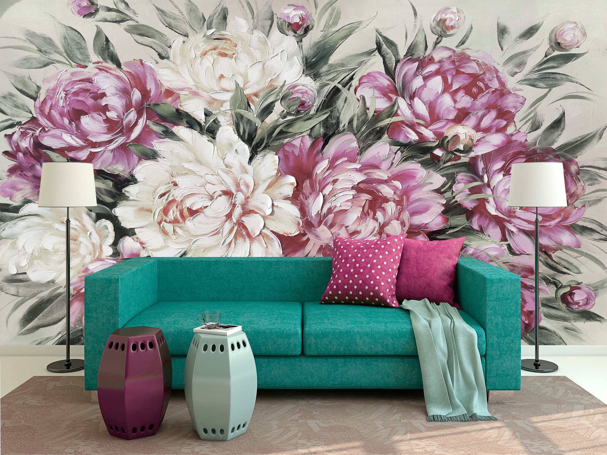 Peony Wallpaper Removable Floral Wallpaper Peonies Flower Etsy