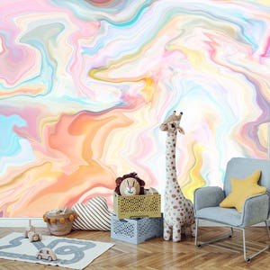 Rainbow Watercolor Nursery Wallpaper, Colorful Wall Mural  Kids, Painting Rainbow Wallpaper for Girls Room Pattern Bedroom Self Adhesive KM1