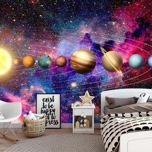 Galaxy Wallpaper Kids Room. Milky Way Wall Mural. Outer Space Accent Mural. Universe Wall Decor. Solar System Watercolor Wallpaper  KM419