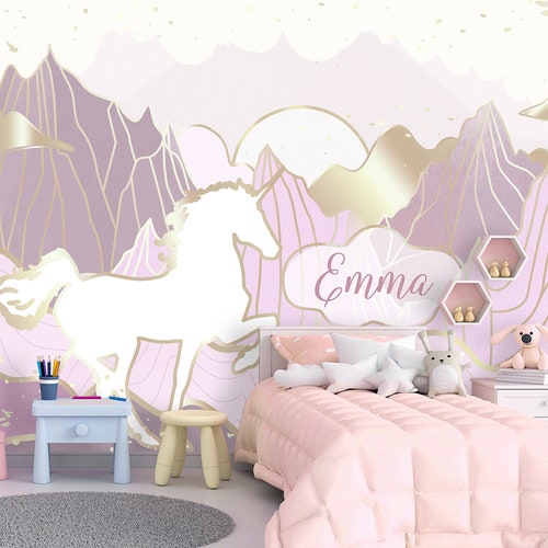 Unicorn Wallpaper for Girls Room. Unicorn Theme Wallpaper - Etsy