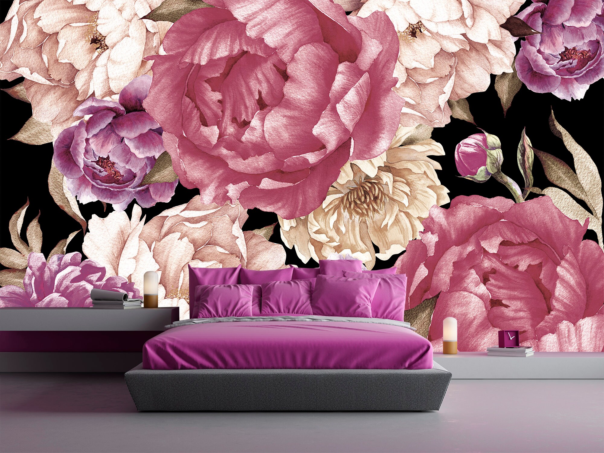 Dark Flower Wallpaper Pionies Removable. Peony Wallpaper. Etsy