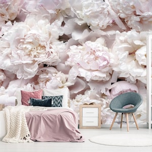 Pink Peony Wallpaper Bedroom. Floral Wall Mural Peonies Wallpaper Removable . Flowers Girls Room Decor. Non Woven Wallpaper. KS35