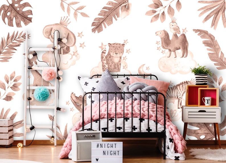 Africa Animals Wallpaper Baby Room Removable Tropical Wall Etsy