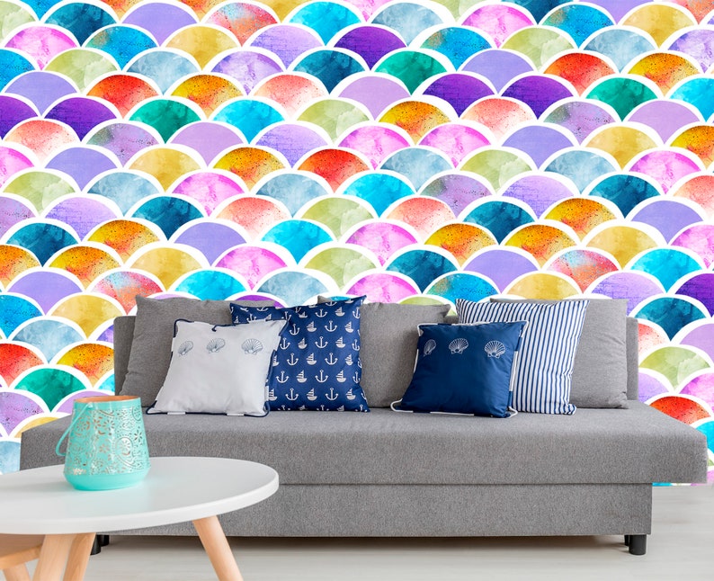 Rainbow Mermaid Tail Wallpaper for Girl Nursery. Mermaid - Etsy