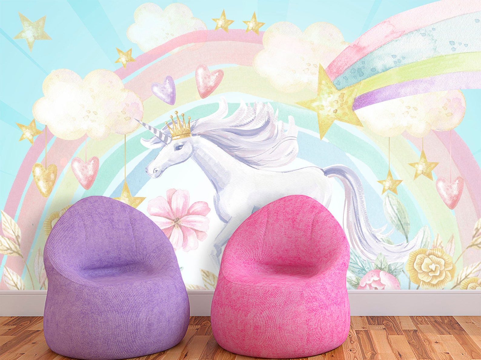 Unicorn Accent Wallpaper Girls Room. Unicorn Theme Wall Mural | Etsy